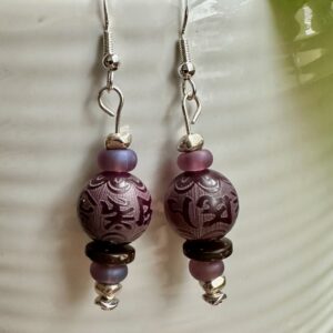 Carved Plum Bodhi Root Pixiu Mala Drop Earrings