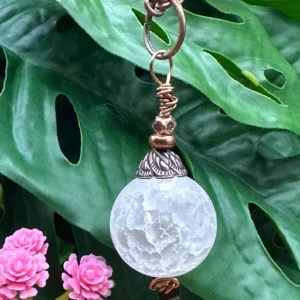 Luna Boho Necklace – White Crackle Agate Pendant with Long Copper Chain
