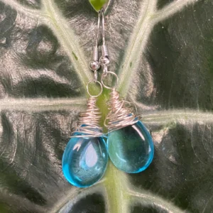 Sterling silver wire-wrapped blue Czech glass briolette earrings by Boho By Shae