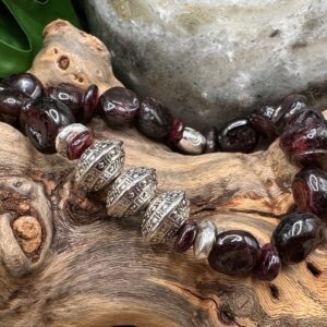 Silver and Garnet Nugget Beaded Bracelet