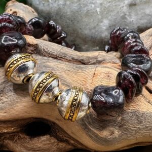 Silver/Gold and Garnet Nuggets Beaded Bracelet