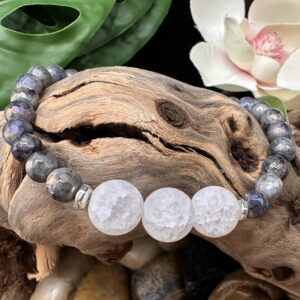 Celestial Calm - White Crackle Agate, Labradorite and Silver Beaded Bracelet