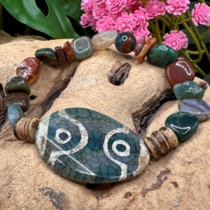 Tibetan Dzi Agate, Silver and Coconut Shell Beaded Bracelet