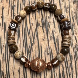 Earthbound - Hand-Carved Bone and Ethiopian Handmade Bead Bracelet Copper