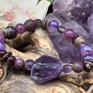 Tranquility - Amethyst, Garnet, Jasper, Coconut Shell Gemstone Bracelet
