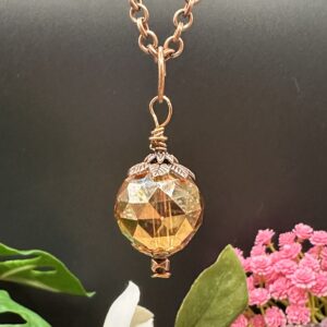 Golden Oracle - Crystal Ball and Copper Chain Pendant Necklace