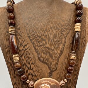 Ancient Earth | Tibetan Dzi Agate, Brown Dragon Vein, Coconut Shell, and Copper Necklace
