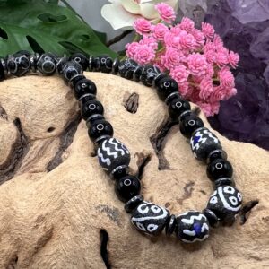 African Midnight | Black and Blue Krobo Recycled Glass, Onyx and Hematite Necklace