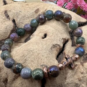 Mystic Grace | Mystic Indian Agate and Copper Cross Beaded Bracelet