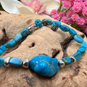 Desert Sky | Genuine Arizona Turquoise and Silver Beaded Bracelet
