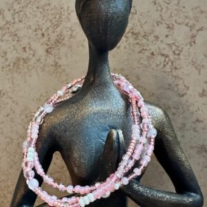 Handcrafted pink Czech glass seed bead stretch wrap bracelet front view by Boho By Shae