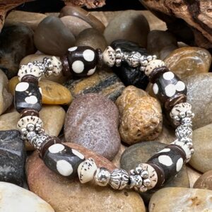 Earthsong - African Bone, Silver, Coconut Shell Beaded Bracelet