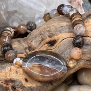 Courage - Brown and Amber Agate with Coconut Shell Bracelet