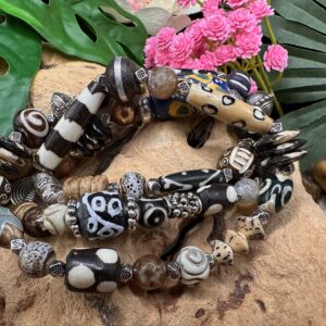 Earth Tribe Wrap Bracelet - Eclectic Mix of African Krobo Glass, Bone, Clay, Gemstone, Coconut Shell, Tibetin Dzi, Beaded Wrap Bracelet